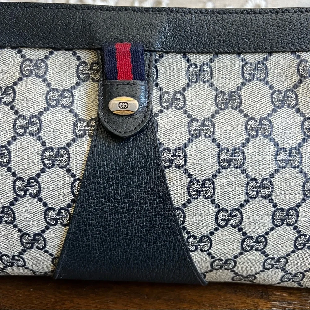 GUCCI Vintage Sherry Line Navy/Gary Monogram Clutch